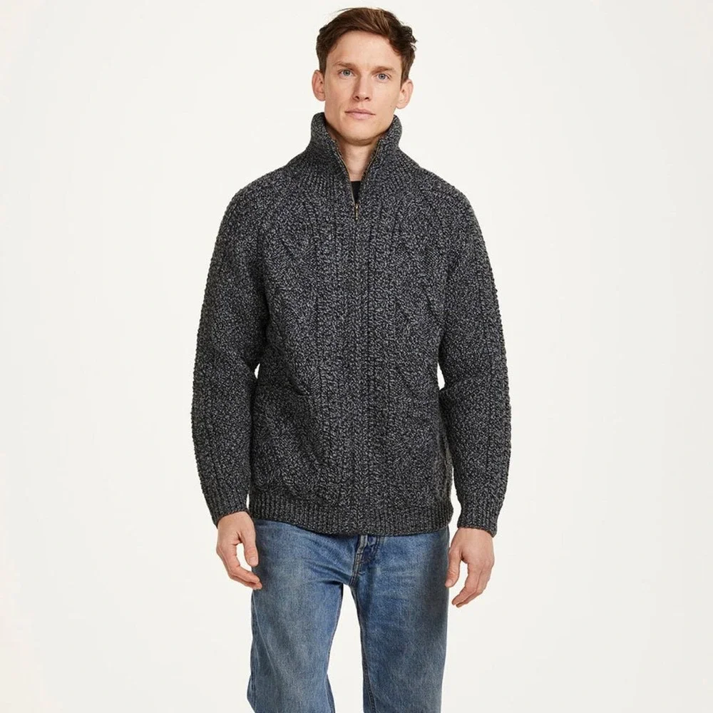 Aran Woollen Mills Mens XS Cardigan Sweater Merino Wool Full Zip Cable Oversized